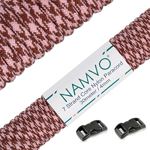 Namvo 550 Paracord Mil Spec Typ III 7 Strang Fallschirm Schnur Gesamtlänge 100ft / 30 Meter -Rosa + Braun Camo
