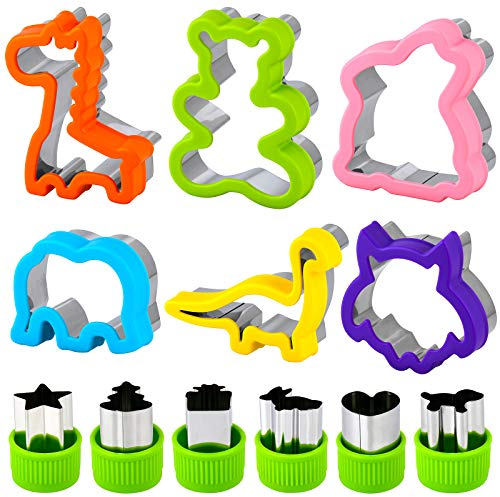 SOMFIUI 12 Stück Ausstechformen Set Sandwich Ausstecher Edelstahl Keksausstecher Keksform Plätzchenausstecher für Gemüse Obst Keks Backen