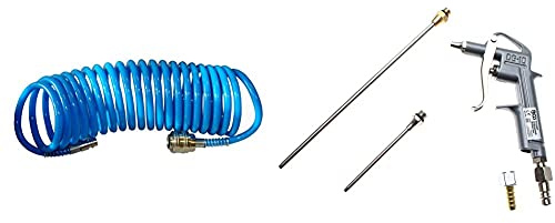 Güde 41400 SB Druckluft Spiralschlauch 5 M (mit Schnellkupplung und Stecknippel, Knickschutz, Schlauchmaterial aus PU) & BGS | Druckluft-Ausblaspistole | Alu-Druckguss | mit 3 Düsen 25-100 - 200 mm