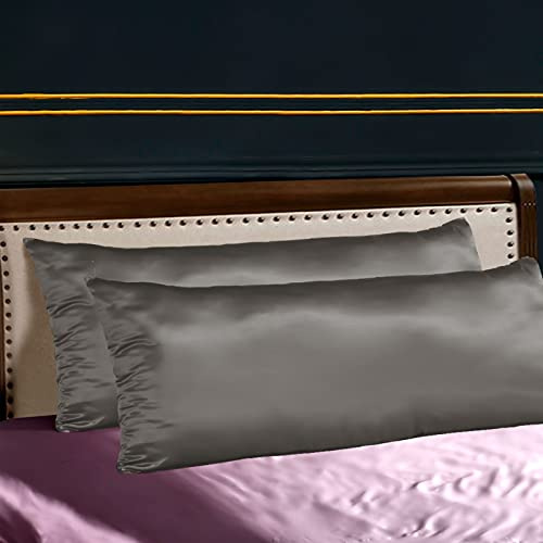 THXSILK Schwangerschafts Kissenbezug aus 100% Seide, 25 Momme Maulbeerseide Kissenhülle 2 Stück für Lange Seitenschläfer Kissen - Holzkohle, 40x145cm