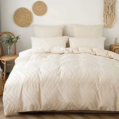 GETIYA Romantische Bettwäsche, einfarbig, 220 x 240 cm, einfarbig, Khaki, Stickerei, Wellenmuster, Bettbezug für Damen und Herren, Mikrofaser, mit 2 Kissenbezügen 80 x 80 cm