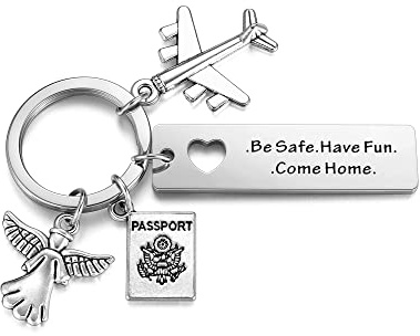 JSDDE Flugzeug Schlüsselanhänger mit Gravur Be Safe Have Fun Come Home Charm Keychain mit Kleine Finger Versprechen Reisepass Anhänger Weltreise Reise Geschenk für Partner Paar Familie