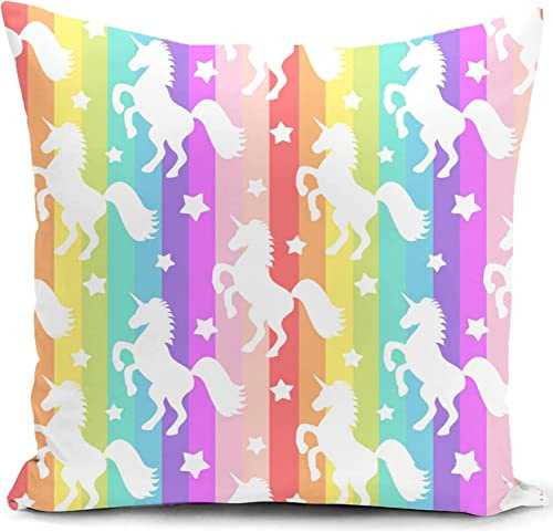 HUASHUZI Unicorn Cushion Cover Rainbow Girl Bedroom Accessories Gifts for Women Throw Pillow Case Cute Kids Childrens Colorful Decor Home for Livingroom Sofa Decorations 18x18(45x45cm)