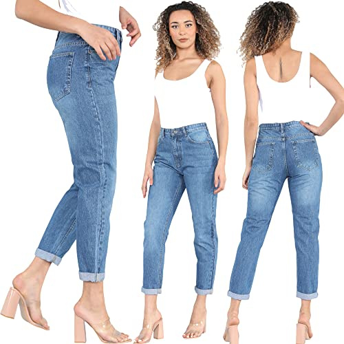 imporio 11® Kvinnor denim mamma jeans damer denim pojkvän mamma jeans UK storlekar 8-20, Mellantvätt, 40 SE