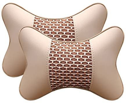 JforSJizT 2pcs Car Seat Neck Support Pillow,PU Soft Leather + Memory Foam,Head Support Pillow Cushion Pad for Driving Headrest Relax,with Adjustable Strap