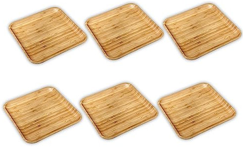WILMAX | TELLER 10 X 10 CM | Bambus-Teller | Holzteller | Kuchenteller | Servierplatte | Geteilter Teller | Tafelgeschirr | Speiseteller | Teller zum Essen