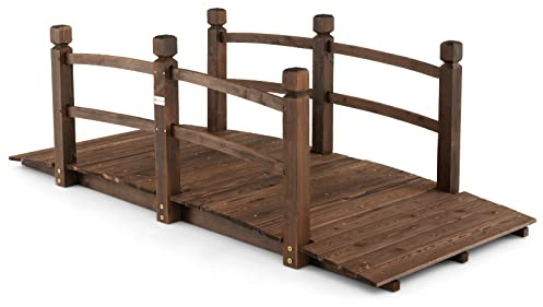 GOPLUS Pont de Jardin en Bois de Sapin, avec Balustrade et Fond Renforcé, Pont Décoratif Carbonisé Résistant aux Intempéries, Convient pour Jardin Cour Ferme Terrasse