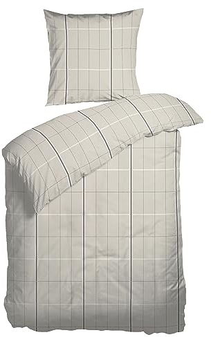 Arctic Bettwäsche 135x200 Biber/Flanell I Bettbezug aus 100% Baumwolle mit Oeko-Tex Standard 100 I Bettzeug 2tlg., inkl. Kissenbezug 80x80 I Nordisches Design aus Dänemark, Design Dublin beige