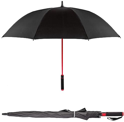 ZOLTA Regenschirm Automatik Groß Stabil Windfest Schwarz Herren Damen Premium Fiberglas Stockschirm Wasserdicht 120cm Pongee190T Ergonomischer Griff Windschutz Roter Akzent UV-Schutz