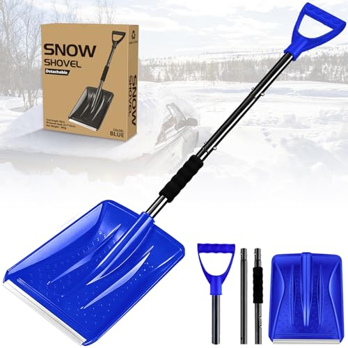 Pala de Nieve, Pala de Nieve de Emergencia, portátil, Plegable, con Mango ergonómico Extensible, para Camping y emergencias al Aire Libre (Azul)