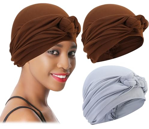 XEPST 2 Stück Frauen Chemo Hüte Bandana Turban Damen Chemo-Turbane Kopfbedeckung Beanie Mütze Kappe für Frauen Krebs Patienten Haarausfall - Grau, Kaffee