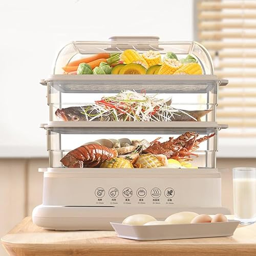 McbeAn Vaporiera Elettrica a 3 Livelli, Vaporiera in Acciaio Inossidabile da 800 W 40 L con Display Touch Screen, 10 S Produce Rapidamente Vapore, Appuntamento 12 Ore, Conservazione del Calore 12 Ore