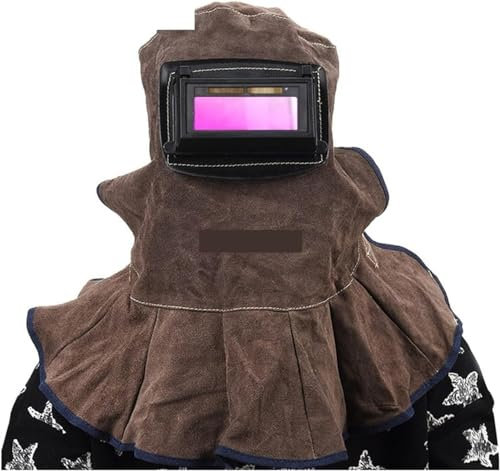 True Color Schweißmaske, Schweißermaske, Leder-Schweißanzug, Leder-Schweißhelm-Maske, Solar-Flip-Cover-Linse, atmungsaktives Leder, Schweiß-Gesichtsmaske, Kapuze, Schweißer-Sicherheitsschutzhelm, hitz