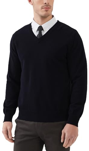 Kallspin Suéter de Cuello en V para Hombre Jersey de Punto de Manga Larga de Algodón Puro Ajuste Regular