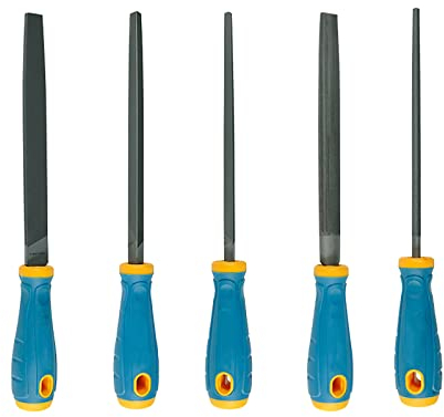 Handwerkzeug-Sets, 5-teiliges Metallfeilen-Set, flach/rund/halbrund/dreieckig/quadratisch, Hartstahlfeilen mit rutschfesten Griffen (Größe: 365 mm)