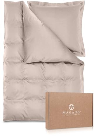 Magano® Luxus Bettwäsche 135x200 Taupe | Bambus & Baumwolle Satin | 400 TC Premiumqualität | Hypoallergen & Klimaregulierend | Deckenbezug 135x200 cm + Kissenbezug 40x80 cm | Beige