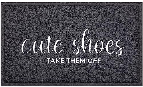 AOAOPQ Door Mat Welcome Mat Cute Shoes TAKE THEM OFF PVC Front Doormat Non Slip Rubber Back Floor Mat for Entryway Patio High Traffic Areas Brown 18x28 Inches