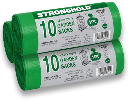 Bag Market | Heavy Duty Green Garden Waste Bags/Sacks on a Roll - 118 Litres - Bin, Refuse, Rubbish (3 Rolls - 30 Bags)