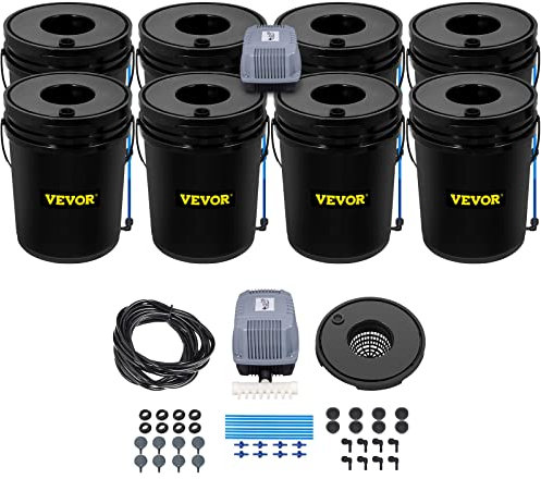VEVOR Sistema di Coltivazione Idroponica DWC, Kit di Coltivazione in Acque Profonde 20 Litri Pompa ad Aria, Pietre porose, Dispositivo di Livello dell'Acqua, Sistema Idroponico Verdure a Foglia