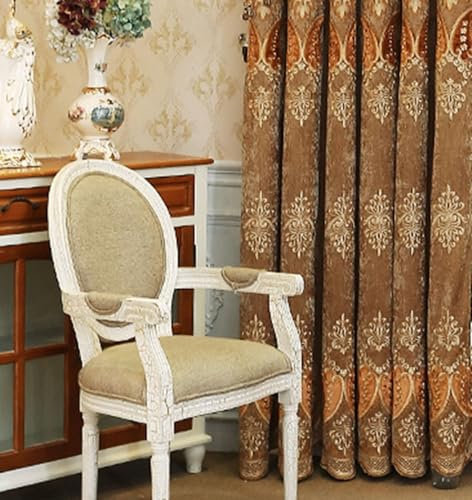 Bishilin Vorhänge Blickdicht mit Ösen, Verdunklungsvorhänge Kaffee 2er Set Stickerei mit Blumen Motiv Nordisch 132x229CM Polyester Baumwolle Gardinen Schlafzimmer Kinderzimmer Jugendzimmer