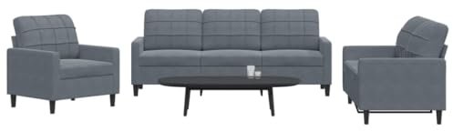 Homgoday Dunkelgrauer Samtsofa 3-teilig mit Metallgestell - Wohnzimmer Komfort | 197 x 77 x 80 cm Model3278352