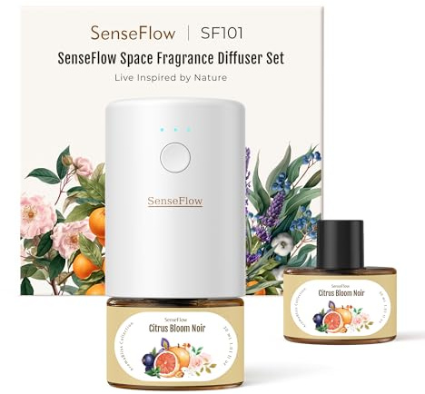 SenseFlow Aroma Diffuser für Ätherische Öle SF101, Wasserloser Ultraschall Duftstecker Raumduft, 100% pflanzlich Lufterfrischer, 120-Tage Aroma für Zuhause, Hotel bis zu 100 m²- Schwarze Zitrusblüten