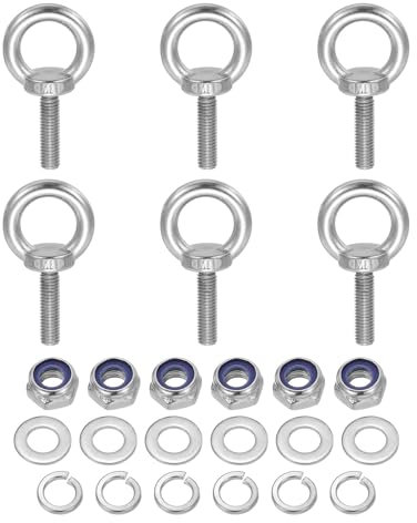sourcing map Lifting Shoulder Eye Bolt M8 x 30 mm, 304 Stainless Steel Ring Shape Male Thread Eyebolt with Nuts Washers for Engineering Port Marine Hanging Pack of 6