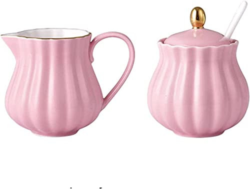 OLSKFUH Vajilla, Lecheras, Azucarero con Tapa Y Jarra De Leche, Jarra para Crema Y Azúcar, Jarra para Leche, Juego para Servir Café - Rosa - Tarros De 220 Ml,Pink-220ml
