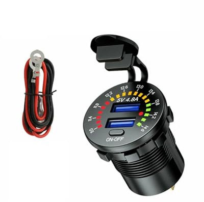 Caricatore Auto 36 W 6 A Dual USB Caricabatterie Presa Voltmetro Interruttore Impermeabile Presa USB Caricabatterie Rapido 12 V Auto Barca Moto Camion Per Golf Caricatore Auto USB C(Style A)