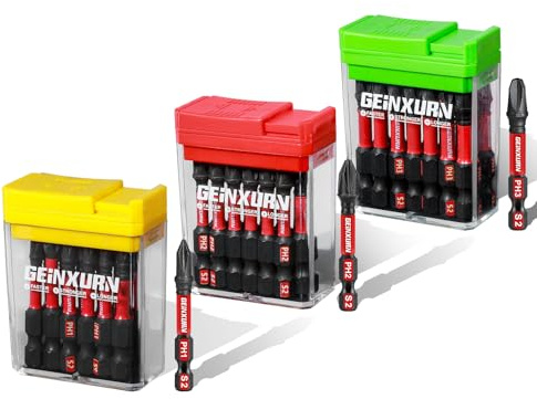 Geinxurn Impact Phillips Screwdriver Bits Set, 45Pcs 50 mm Magnetic (PH1/PH2/PH3) S2 Steel 1/4” Hex Shank Multi Drill Driver Bits with Storage Colorful Box