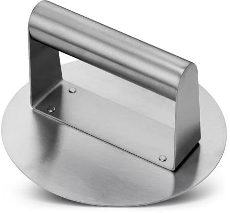 Whaleme Stainless Steel Burger Press 6.2 Round Smash Burger Press- Pro Non-Stick Burger Smasher for Blackstone/Flat Top Grill, Perfect for Burgers, Bacon | Dishwasher Safe Grill Press