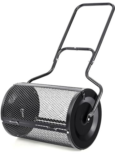 Spandiconcime per compost, fertilizzante per semina di torba, spandiconcime per torba, manico a T, rullo spandiconcime da giardino, spandiconcime per prato, per prato e giardino, 42x42x68 cm, nero
