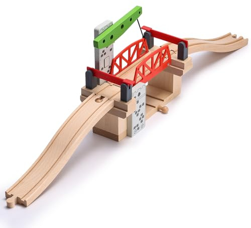 SainSmart Jr. Set di treni in legno, set di ponte di sollevamento mobile con binario per bambini, compatibile con Thomas, Brio, Chuggington, Melissa e Doug
