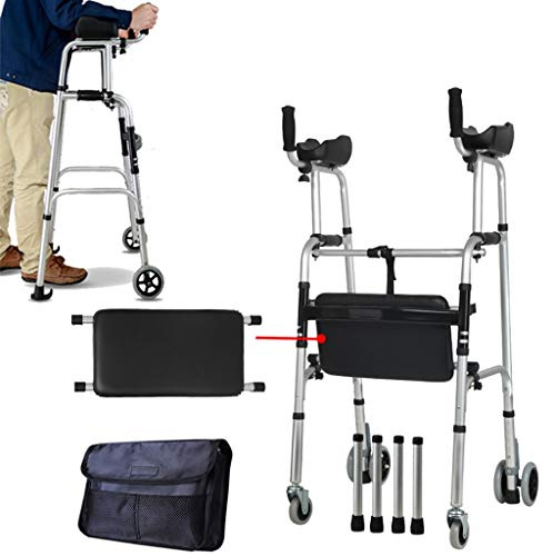 SdaryWare Gehgestell mit Vier Rädern und Armlehnen-Stützpolster - Höhenverstellbar - Zusammenklappbarer, Leichter Gehwagen aus Aluminium - Gehgestell für die Rehabilitation, Gehhi