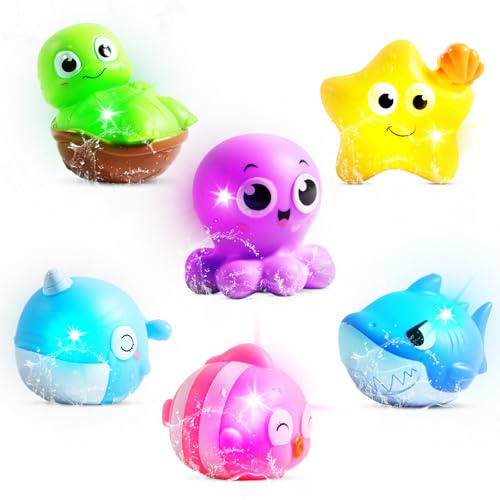 LETTERASHQP Badespielzeug Leuchtend 6 Stück Meerestiere Badewannenspielzeug Leuchtend Badespielzeug Baby Bath Toys Badespielzeug ab 1 Jahre Elektrisch Spielzeug Badewanne