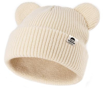 FURTALK Baby Beanie Winter Mütze mit Bärenohr für Säugling Kleinkind Jungen Mädchen Weich Gestrickt Wintermütze 6-36 Monate,Beige