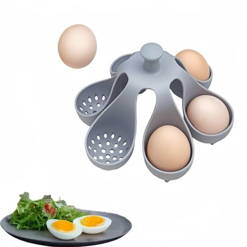 NIEBYI Silicone Egg Boiler Rack, Freestanding Egg Boiler, egg boiler holder, Egg Cooker, Hard Boiled Egg Boiler, Storage and Egg Rack, Holds 6 Eggs, Kitchen Silicone Egg Boiler Gadget, Gray