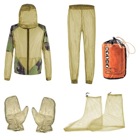 Set di 4 tute antizanzare per tutto il corpo, abbigliamento da all'aperto a prova di zanzare con giacca, cappello, pantaloni e guanti, leggero e protezione della pelle, Multicolore, L
