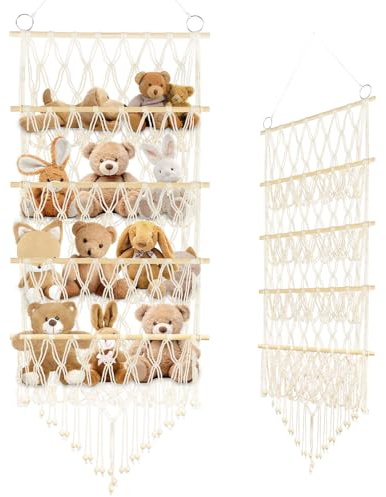 Flintronic 4 ripiani Cesti per Hammock da appendere, Stuffed Animal Hammock, Cestino da parete per cameretta dei bambini, cestino con decorazioni boho per appendere Toy libro, Vestiti
