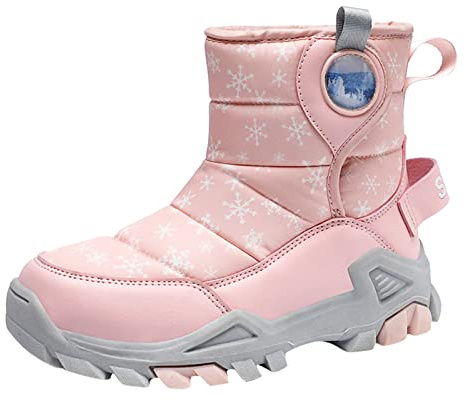Generiska snöstövlar barn vattentäta vinterstövlar halvhöga barnstövlar halkfria vindtäta snöstövlar eleganta snygga vinterstövlar utomhus vandringskängor med fodrade termostövlar, ROSA, 35 EU
