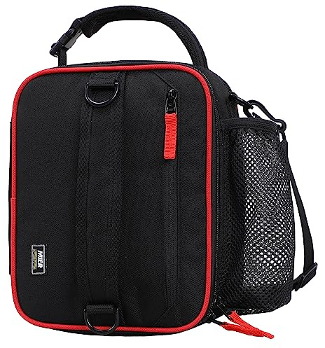 MIER Expandable Lunch Bag with Detachable Shoulder Strap, Black/Red, 6-9L | Insulated Cool Bag for Work, School, Picnic, Keep Warm/Cold, Easy to Clean, Ways of Carrying, Water-resistant, Small Cooler