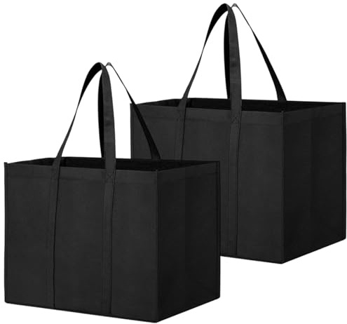 GXAHSOL 2 Pezzi Borsa per la Spesa Portatile, Borse della Spesa Riutilizzabile Pieghevoli, 41 x 33 x 26 cm Borsa Della Nera con Maniglie, per Shopping, Viaggi, Picnic, Spiaggia