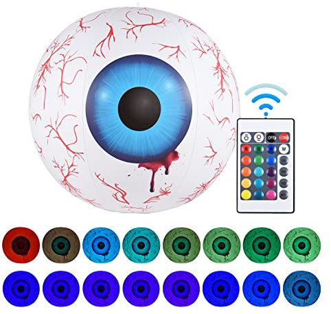 Fictory Bulbo oculare gonfiabile da 61 cm, luci a LED, decorazioni di Halloween con telecomando, 16 colori RGB, 4 modalità di luce, per interni ed esterni, feste in giardino