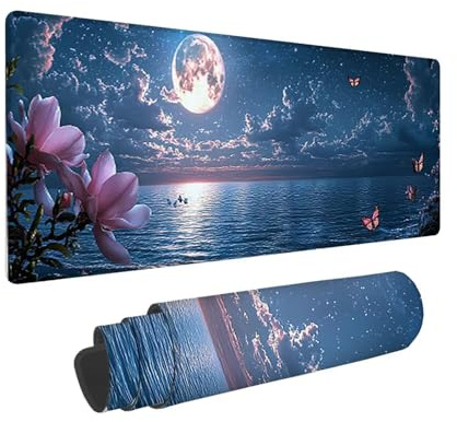 Tapis de Souris de Jeu, 800 x 300 mm XXL Tapis Souris Gaming Grand, Antidérapant Étanche, iExtended Long Clavier Mouse Pad XXL, Accessoire Bureau, pour Gamer, Ordinateur, PC (Lune Paysage) i-907