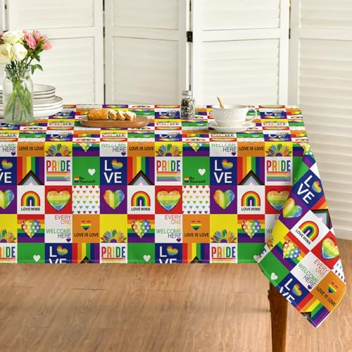 Horaldaily LGBT Rainbow Tablecloth, 60×104 Inch Rectangular, Colorful Pride Table Cover for Gay Pride Celebrations Party Dinner Patio Garden Picnic