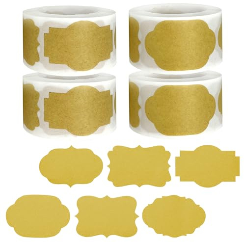 1000 Pcs Kraft Paper Label Stickers, 6 Fancy Shapes Labels | Self Adhesive Blank Stickers Bottle Labels for Crafts Homemade Food Jars Gift Tags Name Envelope Home Office Business Use