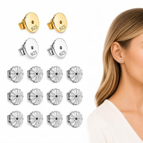 JOVYTH 4 Pares Cierres de Plata 925 – Topes para Pendientes de Estudio,Accesorios Joyas, 6mm 8mm, Hipoalergénico, Sujeción Segura para Pendientes Pesados