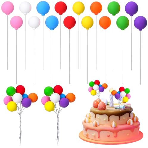 Cobee 24 Pcs Balloon Cake Topper, Multicolor Foam Ball Cake Decorations Mini Balloon Cupcake Picks Cakes Ornament for Birthday Wedding Party(Color combination 2)
