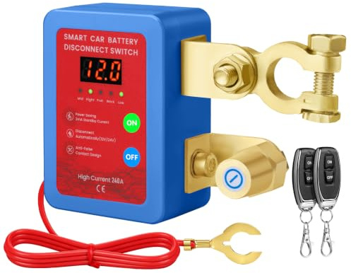 Drahtloser Auto Batterietrennschalter 12V mit Fernbedienung, 240A Drahtloser Fernbatterie-Trennschalter für Autos, Batterie Trennschalter mit Fernbedienung für RV, ATV, LKW, Yacht, Boot (Blue Red) | 12 V 240 A Fernbedienung, automatischer Ausschalter mit LED-Anzeige für Auto, Camping, Auto, ATV, LKW, Boot