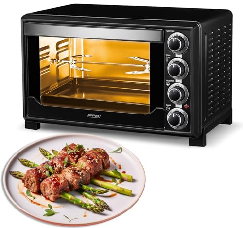 MPM - MPE-05/T - Backofen - Mini Ofen - Multikocher - 1600W - Backofen Klein - 32 L - Minibackofen mit Umluft, Grill Gitter, Drehspieß, mit Oberhitze und Unterhitze - Elektrisch